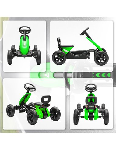 AIYAPLAY Pedal Go Kart for Kids 2-5 Years, with Silent EVA Wheels, Metal Frame, Green