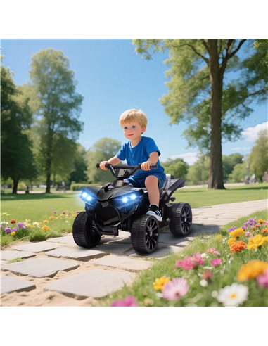 AIYAPLAY 6V Kids ATV, 4 Wheeler Electric Ride on Car with Music and LED Headlights, for Ages 3-6 Years Boys and Girls, Black