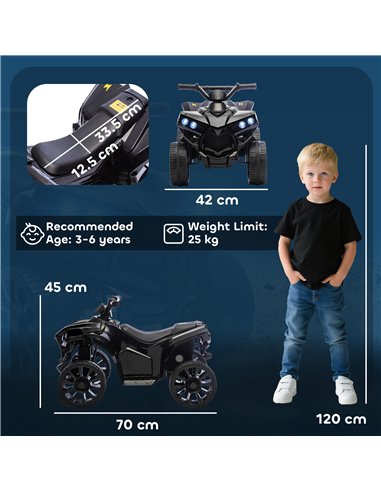 AIYAPLAY 6V Kids ATV, 4 Wheeler Electric Ride on Car with Music and LED Headlights, for Ages 3-6 Years Boys and Girls, Black