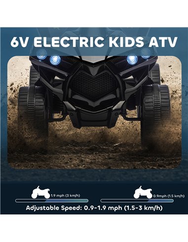 AIYAPLAY 6V Kids ATV, 4 Wheeler Electric Ride on Car with Music and LED Headlights, for Ages 3-6 Years Boys and Girls, Black
