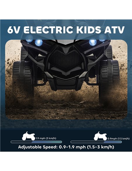 AIYAPLAY 6V Kids ATV, 4 Wheeler Electric Ride on Car with Music and LED Headlights, for Ages 3-6 Years Boys and Girls, Black - pic 175320 | FastDaddyshop