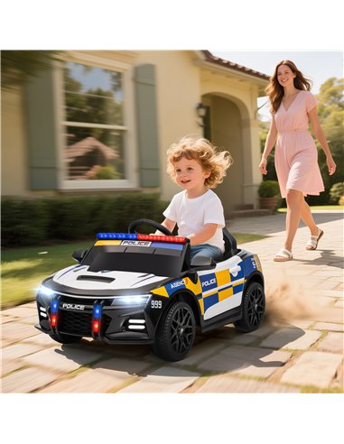 AIYAPLAY Kids Electric Ride on Police Car with Remote Control, Music, Horn, Siren Flashing Lights for 3-5 Years Old, Multicolour