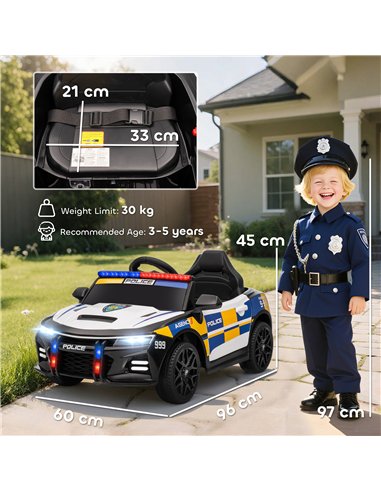 AIYAPLAY Kids Electric Ride on Police Car with Remote Control, Music, Horn, Siren Flashing Lights for 3-5 Years Old, Multicolour