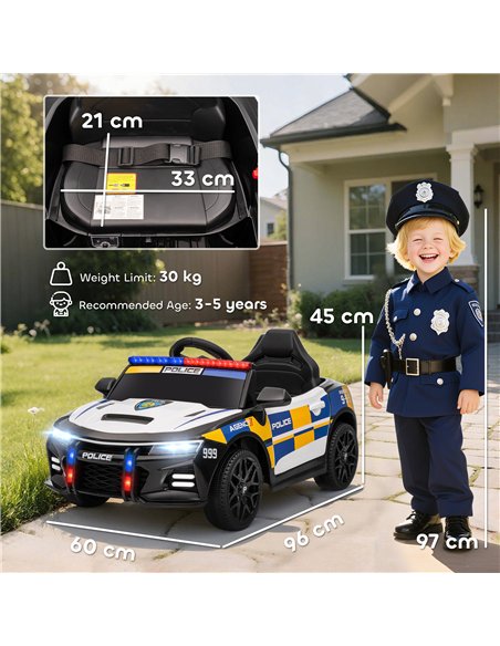 AIYAPLAY Kids Electric Ride on Police Car with Remote Control, Music, Horn, Siren Flashing Lights for 3-5 Years Old, Multicolour - pic 175328 | FastDaddyshop