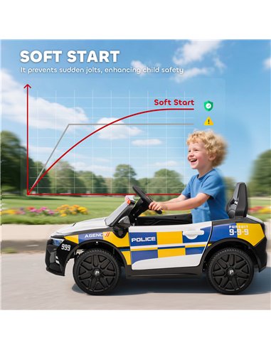 AIYAPLAY Kids Electric Ride on Police Car with Remote Control, Music, Horn, Siren Flashing Lights for 3-5 Years Old, Multicolour