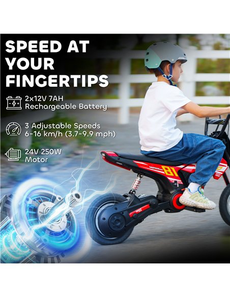 AIYAPLAY Kids Electric Motorbike 3 Gearboxes Speed Ride on Motorcycle with 41min Ranges - Red - pic 175338 | FastDaddyshop