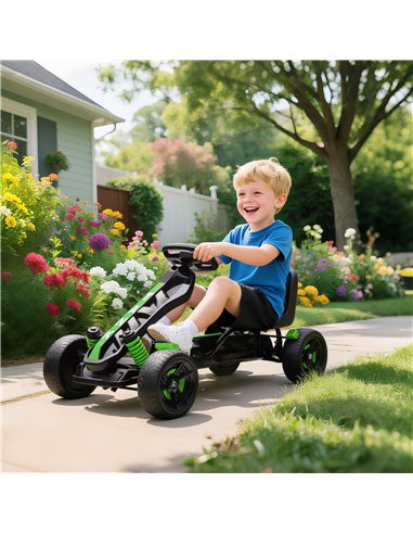AIYAPLAY Pedal Go Kart for Kids Aged 3-6 Years, with Freewheel System, Brake, EVA Anti-Slip Wheels, Green