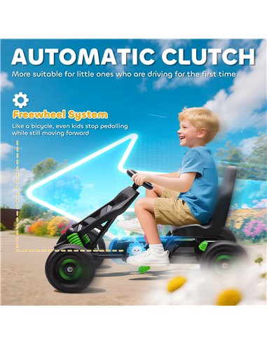 AIYAPLAY Pedal Go Kart for Kids Aged 3-6 Years, with Freewheel System, Brake, EVA Anti-Slip Wheels, Green
