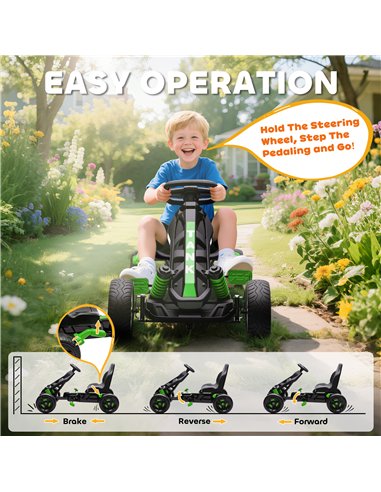 AIYAPLAY Pedal Go Kart for Kids Aged 3-6 Years, with Freewheel System, Brake, EVA Anti-Slip Wheels, Green