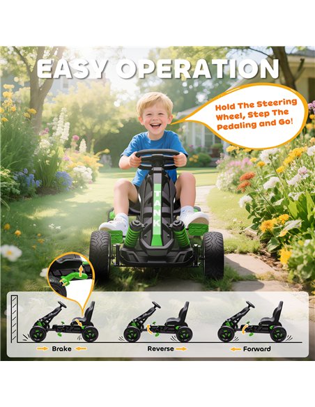 AIYAPLAY Pedal Go Kart for Kids Aged 3-6 Years, with Freewheel System, Brake, EVA Anti-Slip Wheels, Green - pic 175348 | FastDaddyshop