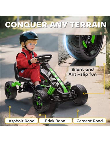AIYAPLAY Pedal Go Kart for Kids Aged 3-6 Years, with Freewheel System, Brake, EVA Anti-Slip Wheels, Green