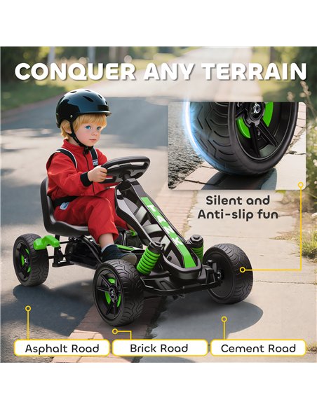 AIYAPLAY Pedal Go Kart for Kids Aged 3-6 Years, with Freewheel System, Brake, EVA Anti-Slip Wheels, Green - pic 175349 | FastDaddyshop