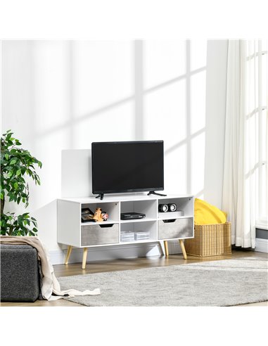 Homcom 1170mm Boxy Six-Compartment TV Cabinet, White & Grey
