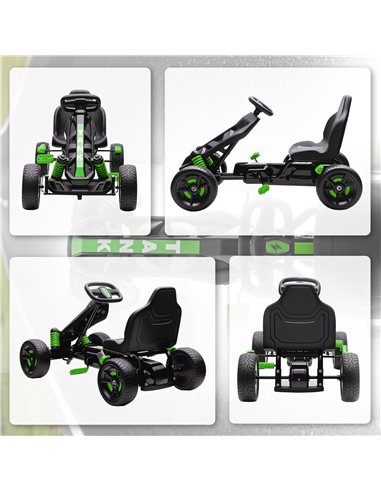 AIYAPLAY Pedal Go Kart for Kids Aged 3-6 Years, with Freewheel System, Brake, EVA Anti-Slip Wheels, Green