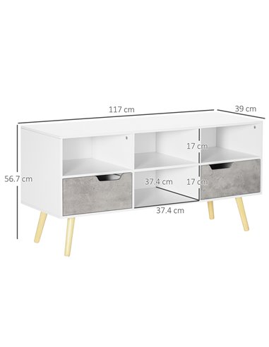 Homcom 1170mm Boxy Six-Compartment TV Cabinet, White & Grey