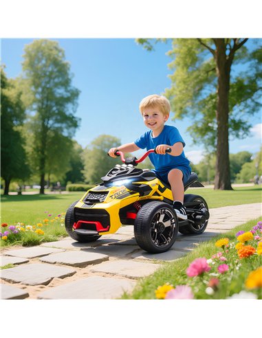 AIYAPLAY 12V Kids Electric Ride On Car with 3 Wheeler, MP3 Player, Horn, 2 Speeds, LED Lights for Boys & Girls Ages 3-8, Yellow