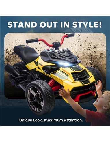 AIYAPLAY 12V Kids Electric Ride On Car with 3 Wheeler, MP3 Player, Horn, 2 Speeds, LED Lights for Boys & Girls Ages 3-8, Yellow
