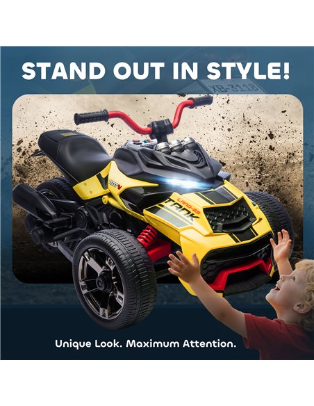 AIYAPLAY 12V Kids Electric Ride On Car with 3 Wheeler, MP3 Player, Horn, 2 Speeds, LED Lights for Boys & Girls Ages 3-8, Yellow - pic 175368 | FastDaddyshop