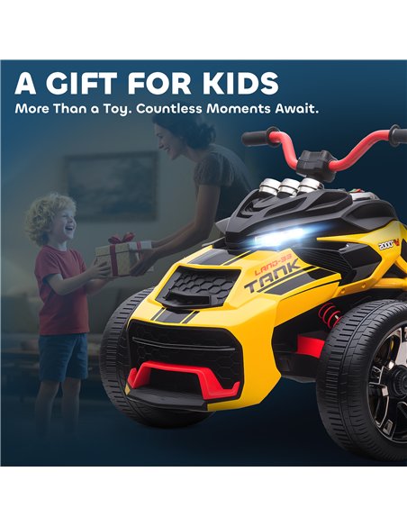AIYAPLAY 12V Kids Electric Ride On Car with 3 Wheeler, MP3 Player, Horn, 2 Speeds, LED Lights for Boys & Girls Ages 3-8, Yellow - pic 175370 | FastDaddyshop