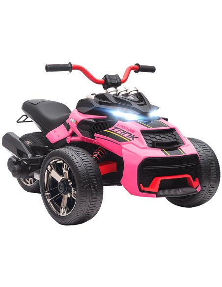 AIYAPLAY 12V Kids Electric Ride On Car with 3 Wheeler, MP3 Player, Horn, 2 Speeds, LED Lights for Boys & Girls Ages 3-8, Pink - pic 175371 | FastDaddyshop