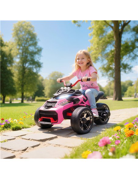 AIYAPLAY 12V Kids Electric Ride On Car with 3 Wheeler, MP3 Player, Horn, 2 Speeds, LED Lights for Boys & Girls Ages 3-8, Pink - pic 175372 | FastDaddyshop