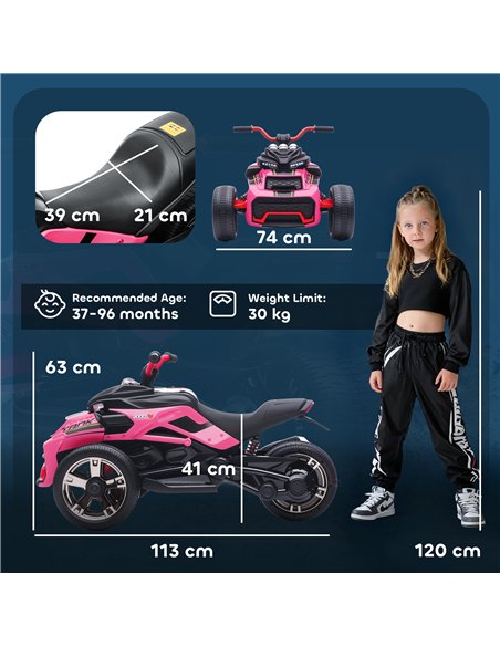 AIYAPLAY 12V Kids Electric Ride On Car with 3 Wheeler, MP3 Player, Horn, 2 Speeds, LED Lights for Boys & Girls Ages 3-8, Pink - pic 175373 | FastDaddyshop