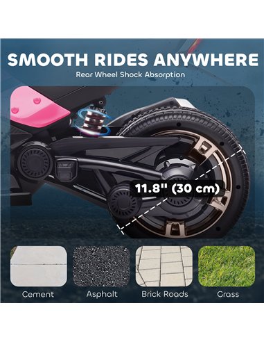 AIYAPLAY 12V Kids Electric Ride On Car with 3 Wheeler, MP3 Player, Horn, 2 Speeds, LED Lights for Boys & Girls Ages 3-8, Pink