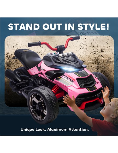AIYAPLAY 12V Kids Electric Ride On Car with 3 Wheeler, MP3 Player, Horn, 2 Speeds, LED Lights for Boys & Girls Ages 3-8, Pink - pic 175377 | FastDaddyshop