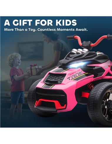 AIYAPLAY 12V Kids Electric Ride On Car with 3 Wheeler, MP3 Player, Horn, 2 Speeds, LED Lights for Boys & Girls Ages 3-8, Pink
