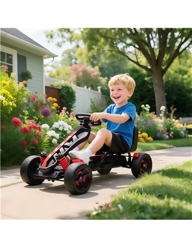 AIYAPLAY Pedal Go Kart for Kids Aged 3-6 Years, with Freewheel System, Brake, EVA Anti-Slip Wheels, Red