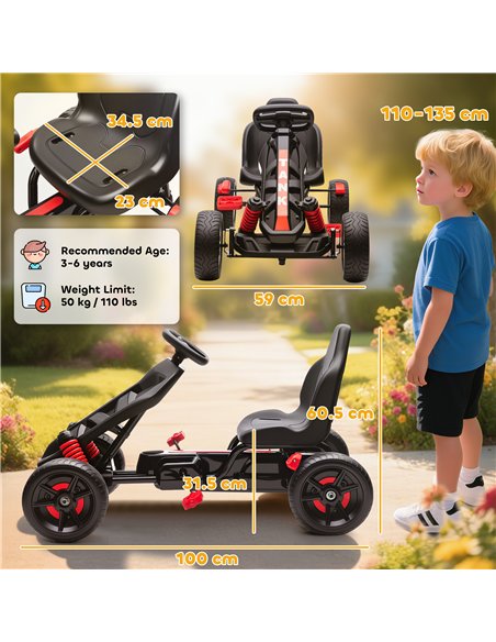 AIYAPLAY Pedal Go Kart for Kids Aged 3-6 Years, with Freewheel System, Brake, EVA Anti-Slip Wheels, Red - pic 175391 | FastDaddyshop