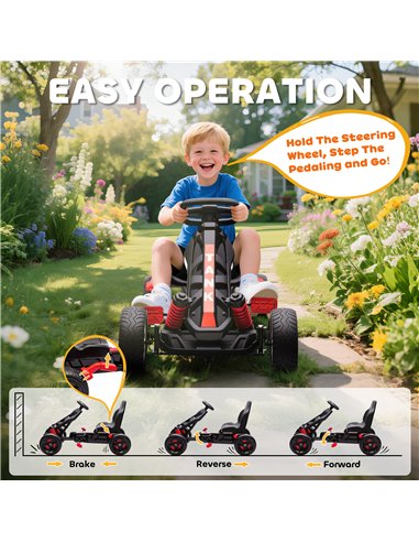 AIYAPLAY Pedal Go Kart for Kids Aged 3-6 Years, with Freewheel System, Brake, EVA Anti-Slip Wheels, Red
