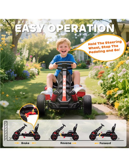 AIYAPLAY Pedal Go Kart for Kids Aged 3-6 Years, with Freewheel System, Brake, EVA Anti-Slip Wheels, Red - pic 175393 | FastDaddyshop