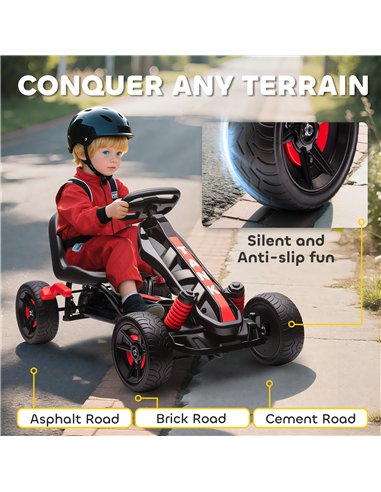 AIYAPLAY Pedal Go Kart for Kids Aged 3-6 Years, with Freewheel System, Brake, EVA Anti-Slip Wheels, Red