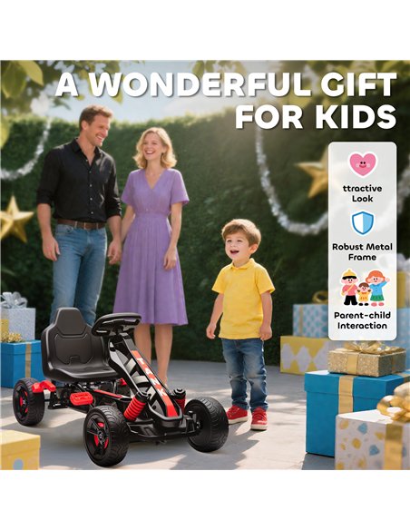 AIYAPLAY Pedal Go Kart for Kids Aged 3-6 Years, with Freewheel System, Brake, EVA Anti-Slip Wheels, Red - pic 175396 | FastDaddyshop