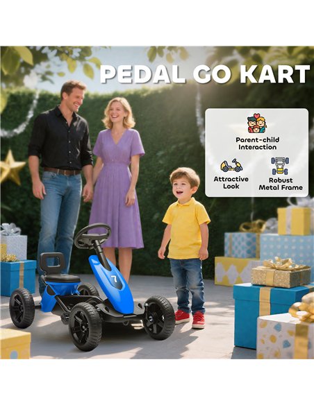 AIYAPLAY Pedal Go Kart for Kids 2-5 Years, with Silent EVA Wheels, Metal Frame, Blue - pic 175401 | FastDaddyshop