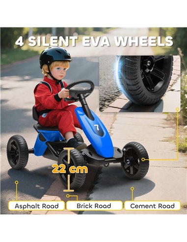AIYAPLAY Pedal Go Kart for Kids 2-5 Years, with Silent EVA Wheels, Metal Frame, Blue