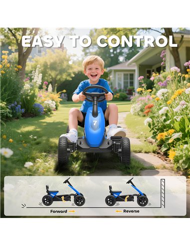 AIYAPLAY Pedal Go Kart for Kids 2-5 Years, with Silent EVA Wheels, Metal Frame, Blue
