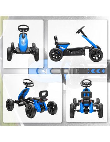AIYAPLAY Pedal Go Kart for Kids 2-5 Years, with Silent EVA Wheels, Metal Frame, Blue