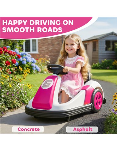 AIYAPLAY Kids Bumper Car with 360-Degree Rotation, 6V Electric Ride On Car with Music and Horn for 3-8 Years Old, Pink