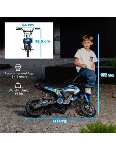 AIYAPLAY Kids Electric Motorbike 3 Gearboxes Speed Ride on Motorcycle with 40min Ranges - Blue