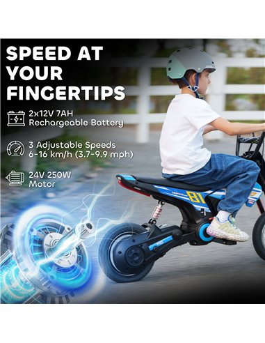 AIYAPLAY Kids Electric Motorbike 3 Gearboxes Speed Ride on Motorcycle with 40min Ranges - Blue