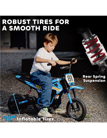 AIYAPLAY Kids Electric Motorbike 3 Gearboxes Speed Ride on Motorcycle with 40min Ranges - Blue - pic 175421 | FastDaddyshop