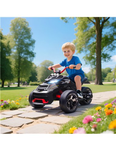 AIYAPLAY 12V Kids Electric Ride On Car with 3 Wheeler, MP3 Player, Horn, 2 Speeds, LED Lights for Boys & Girls Ages 3-8, Black