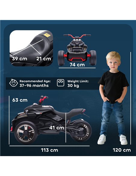 AIYAPLAY 12V Kids Electric Ride On Car with 3 Wheeler, MP3 Player, Horn, 2 Speeds, LED Lights for Boys & Girls Ages 3-8, Black - pic 175427 | FastDaddyshop
