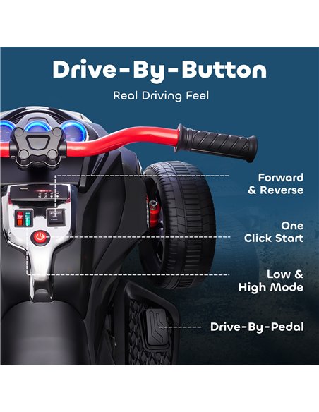 AIYAPLAY 12V Kids Electric Ride On Car with 3 Wheeler, MP3 Player, Horn, 2 Speeds, LED Lights for Boys & Girls Ages 3-8, Black - pic 175429 | FastDaddyshop