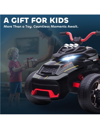 AIYAPLAY 12V Kids Electric Ride On Car with 3 Wheeler, MP3 Player, Horn, 2 Speeds, LED Lights for Boys & Girls Ages 3-8, Black