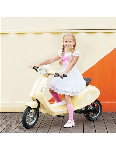 AIYAPLAY 24V Kids Electric Motorbike, Ride on Motorcycle with Manual Throttle, Brakes and LED Lights for Ages 8-12 Years, Beige