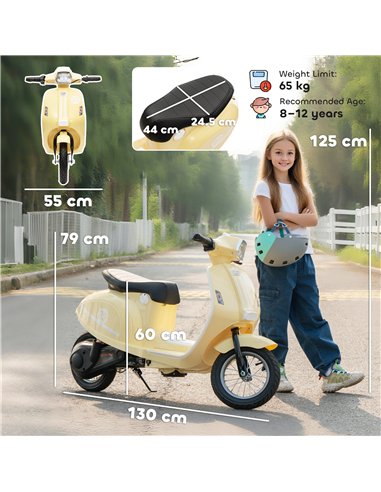AIYAPLAY 24V Kids Electric Motorbike, Ride on Motorcycle with Manual Throttle, Brakes and LED Lights for Ages 8-12 Years, Beige