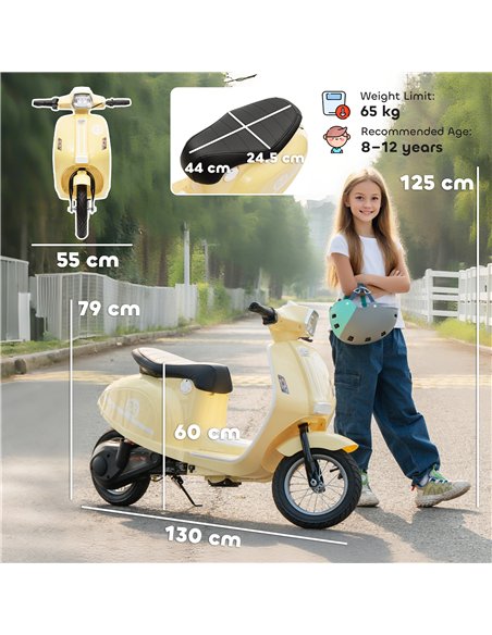 AIYAPLAY 24V Kids Electric Motorbike, Ride on Motorcycle with Manual Throttle, Brakes and LED Lights for Ages 8-12 Years, Beige - pic 175445 | FastDaddyshop